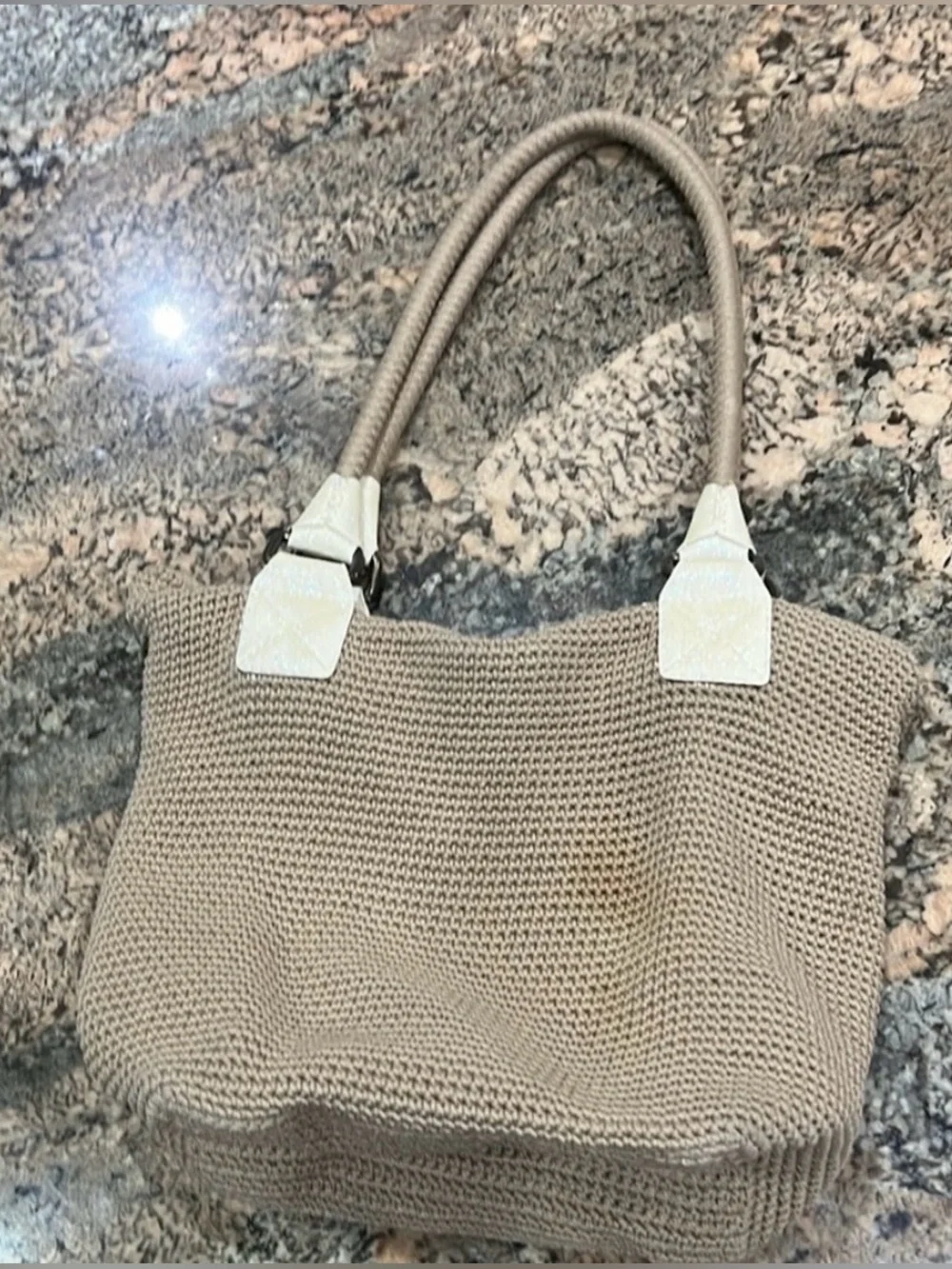 The Sak Beige Crochet Shoulder Bag with Cream Trim